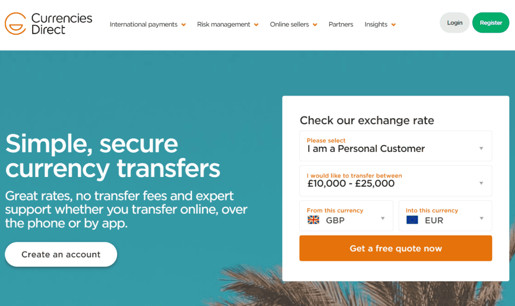 Homepage von Currencies Direct