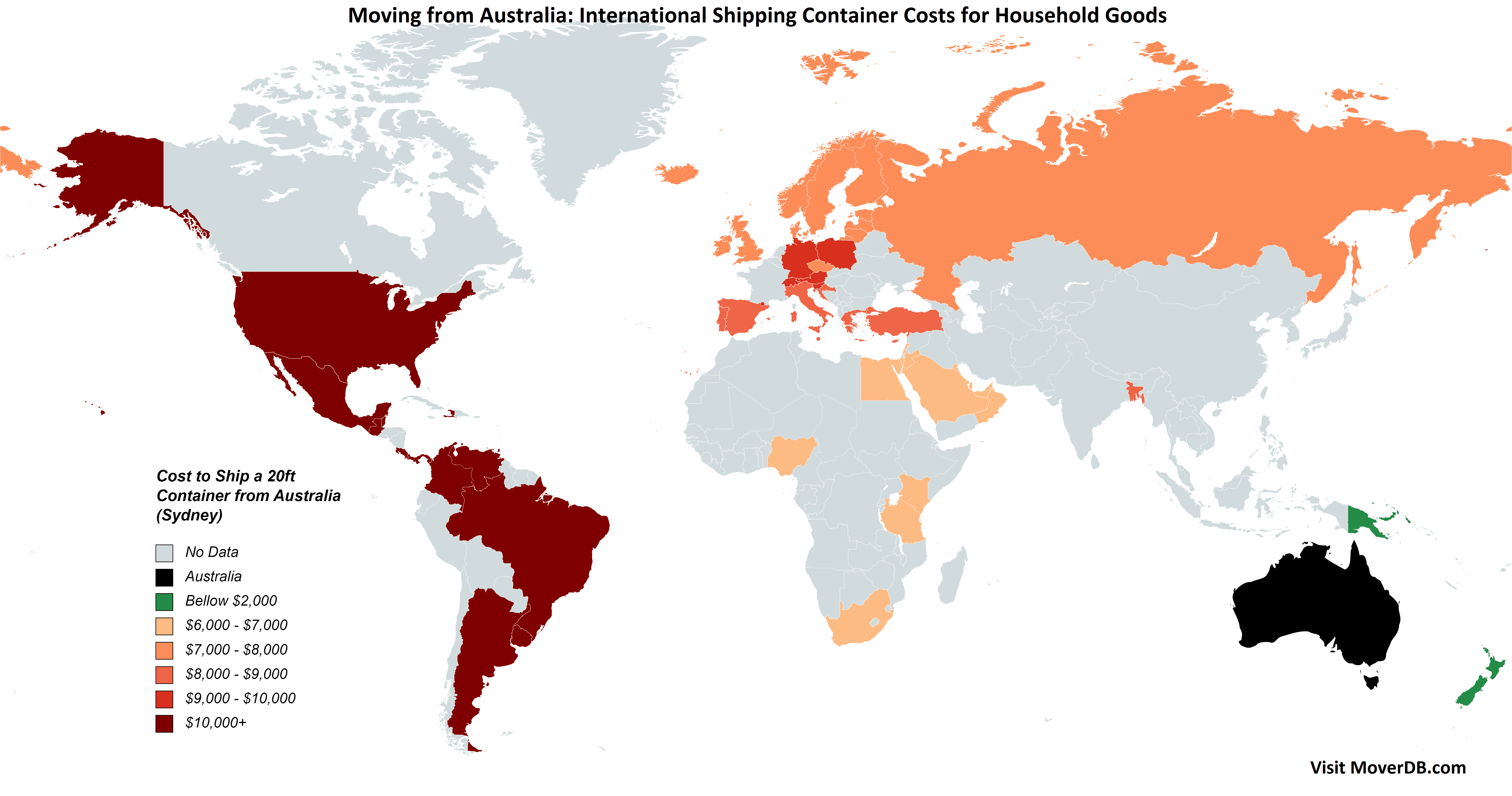 Custos de contêineres de embarque da Austrália (Sydney)