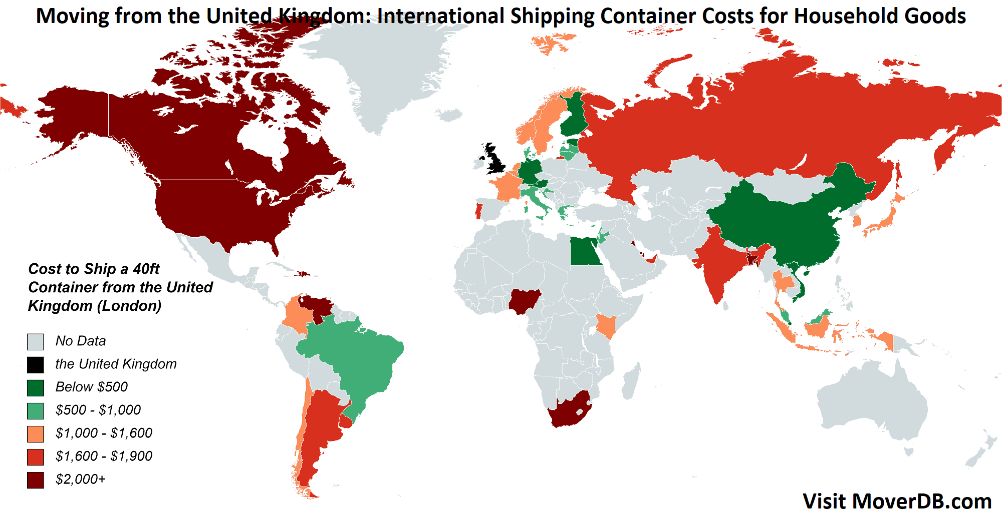 来自英国（伦敦）的海运集装箱费用