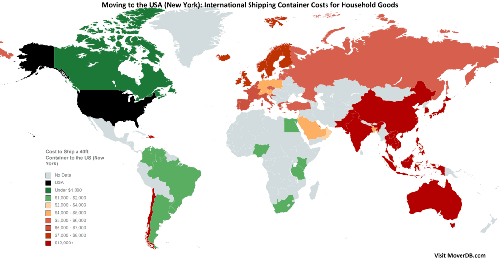 Gastos de envío de contenedores al este de Estados Unidos (Nueva York)