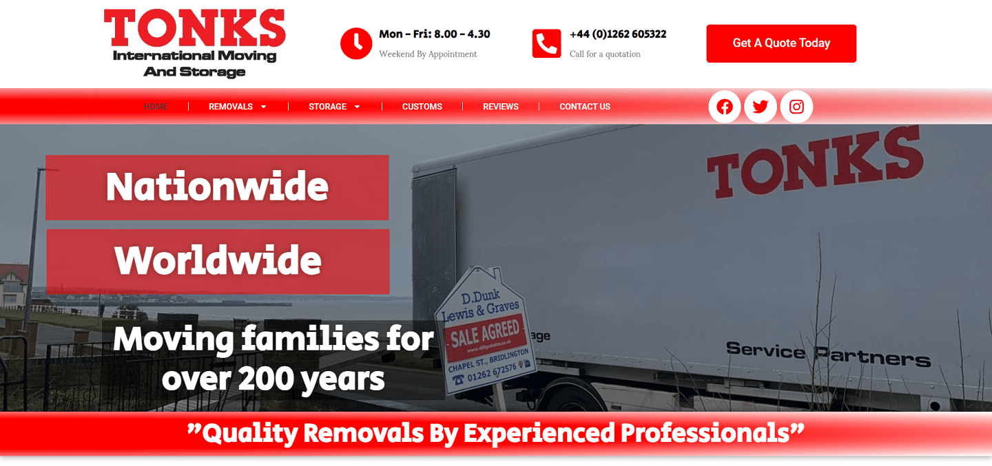 Tonks Removals & Storage международна компания за преместване