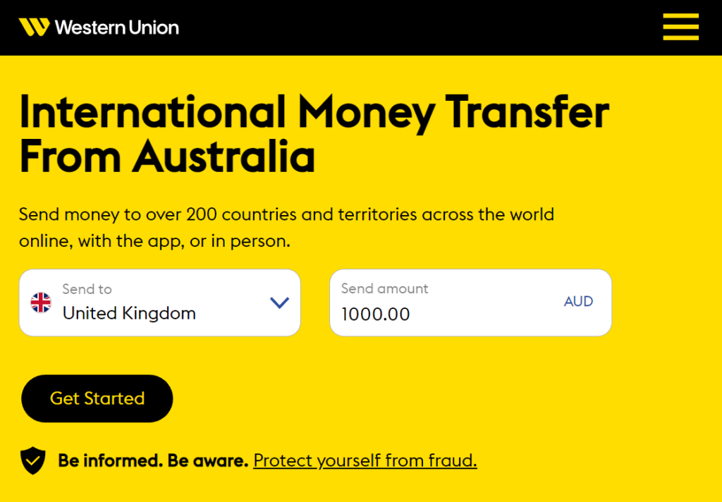 Homepage di Western Union