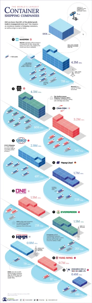 infografic of the top 10 largest shipping companies in the world in 2022